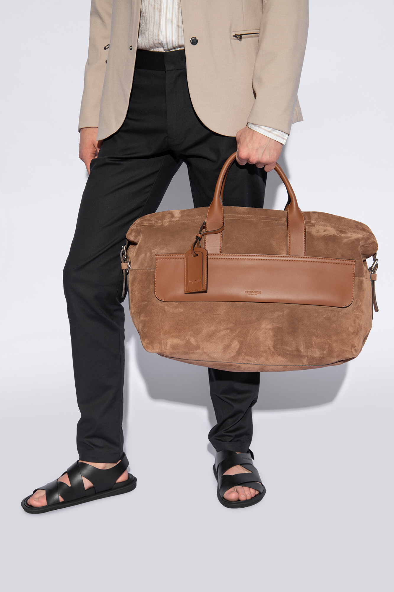 Brown Suede duffel bag Giorgio Armani IetpShops Togo armani